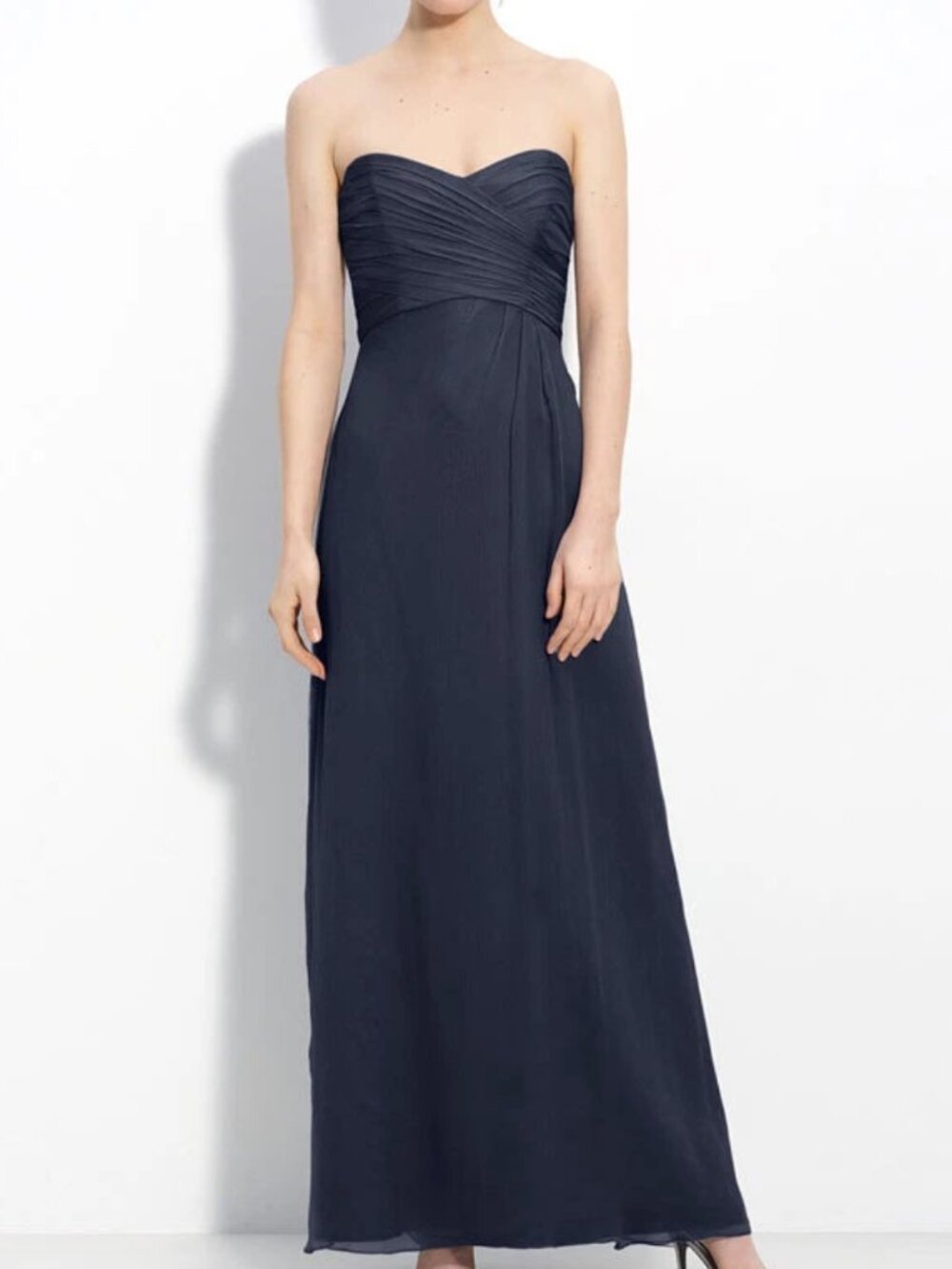 Amsale Plus Size 22 Navy Strapless Silk Chiffon Dress Gown